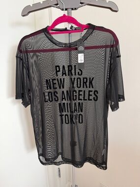 Fashion Nova Black Sheer Mesh Graphic Tee